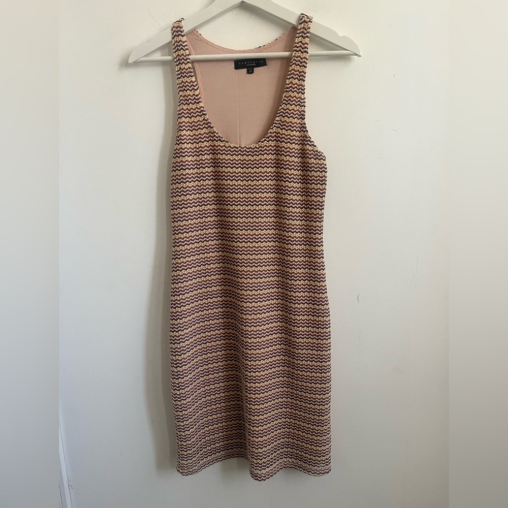 Chic Sanctuary Dress XS Blush Pastel Pink W/ Multi Color Stripes Scoop Neck mode